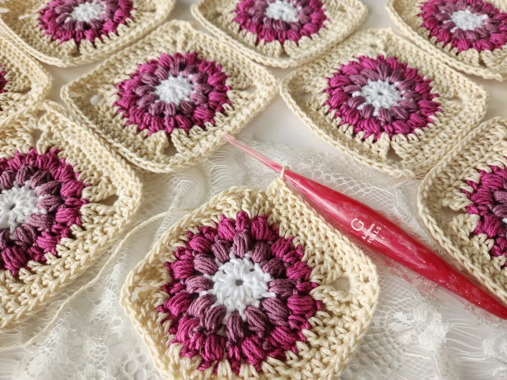 Granny squares used to crochet the Spring Tote Bag