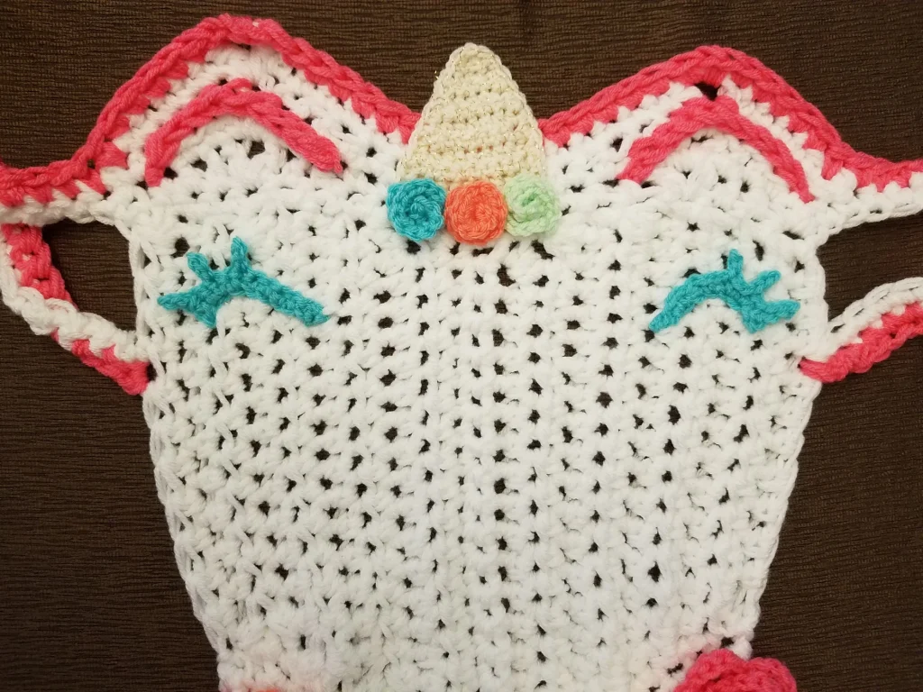 Chest of the Crochet Unicorn Blanket Dress Pattern