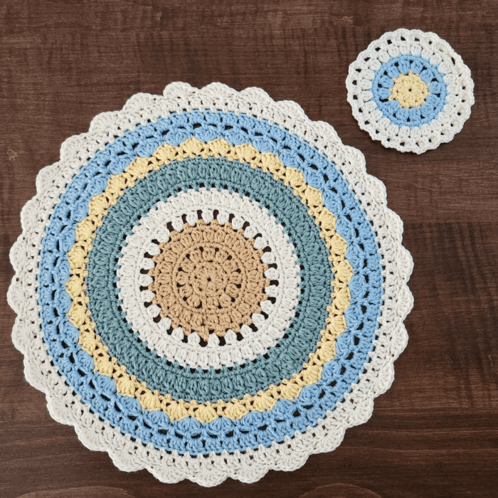 Spring Mandala crochet placemat and coaster pattern
