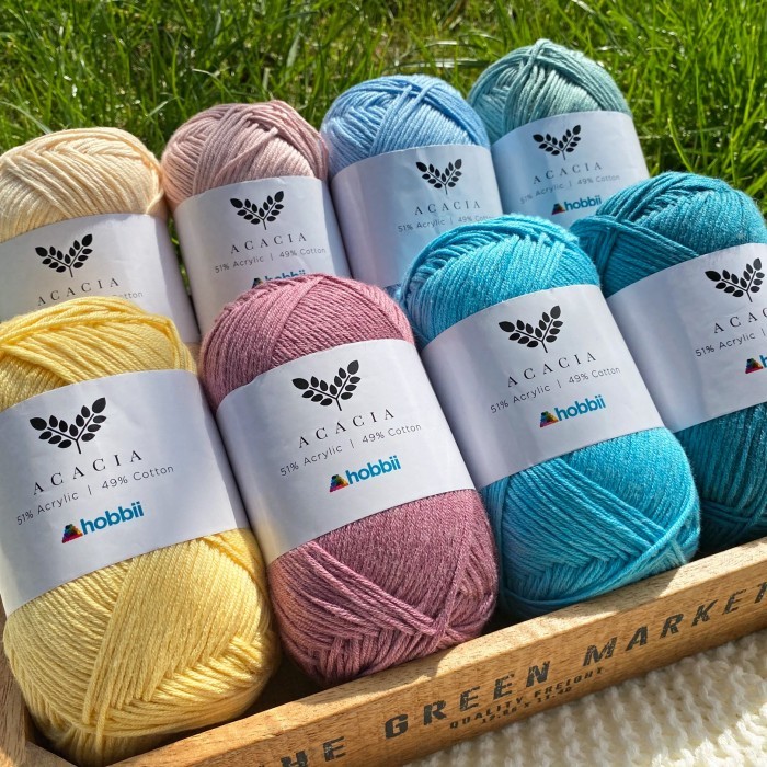 Acacia Hobbii yarn used to make the Spring Mandala crochet coaster and placemats 