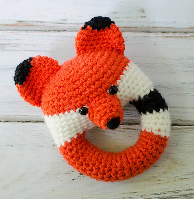 Free fox crochet baby rattle pattern