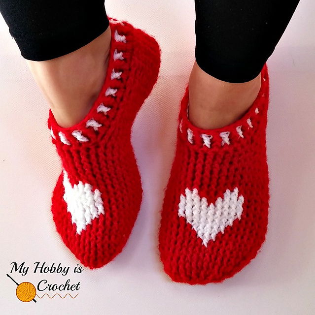 Crochet heart slippers free pattern